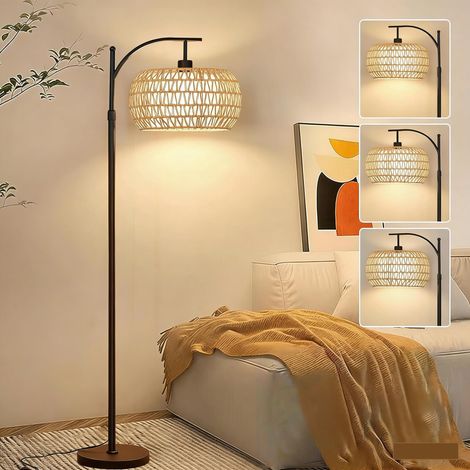 Lampadaire incurvé à LED, lampadaire en rotin, lampe de chevet, lampe de lecture, convient pour le salon et la chambre, E27 (1/5)