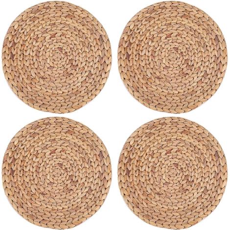 Set aus 4 runden Platzsets aus naturgeflochtenem Rattan, 30 cm, aus Wasserhyazinthe.