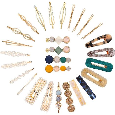 lot De 28 Barrettes, Pinces Cheveux En Perles, Accessoires De Pinces Cheveux En Acrylique Pour Filles, Cadeaux D'anniversaire. (1/5)