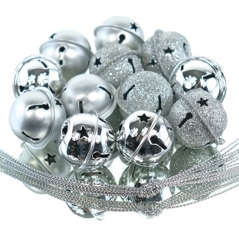 Kaemingk Weihnachtsdeko Glocken Silberfarben 3 Oberflächen Ø 3 cm Metall - 12er Set
