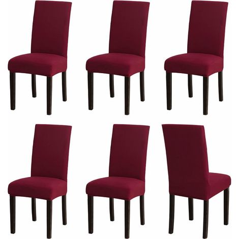 Stuhlhussen 6er Set Weinrot, Stretch Esszimmer Stuhlbezug, Waschbar, Spandex Überzug (1/5)