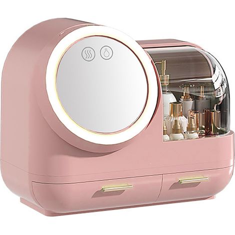 Coffret Maquillage Rétroéclairé LED Grande Capacité avec Miroir pour Femme - Boîte de Rangement Rose (1/5)