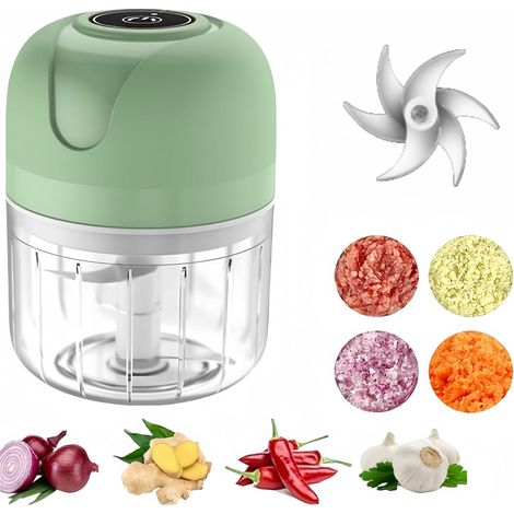 Robot de cuisine électriqu,Mini hachoir à ail électrique,250 ml aliments de cuisine portables sans fil,pour ail, légumes, fruits, oignons, viande, salades, aliments pour bébés, condiments (1/4)