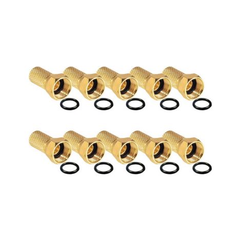Lot de 10 connecteurs F dorés 7 mm avec joint torique – Pour connexions coaxiales – Contacts dorés pour transfert de signal optimal – Hdsat