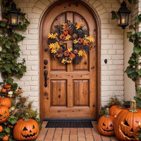 Couronne de d'halloween - Couronne d'automne à la et Baies - Décoration
