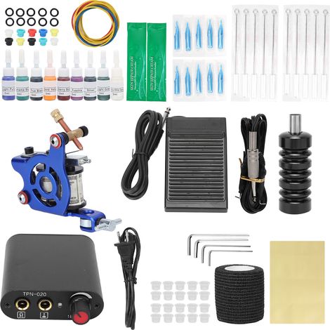10 Wraps Tattoo Coil Machine Kit Mini Tattoo Power Supply Complete Tattoo Machine Set for Beginners 90‑265VUS Plug (1/5)
