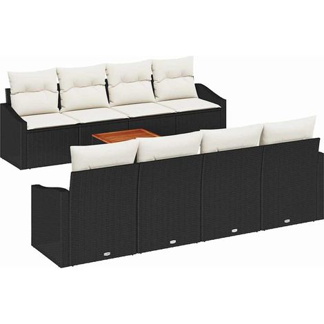 Garden Sofa Set with Storage 9 pcs Black and Cream Poly Rattan vidaXL