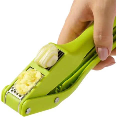 Spremiaglio, piccolo e leggero, in plastica, affetta zenzero, manico ergonomico, facile da spremere, pelapatate per aglio da pulire (1/5)