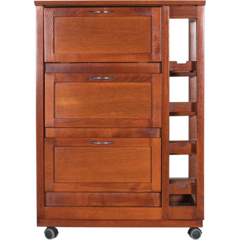 Carrello mobiletto con ante a ribalta e portabottiglie in legno NOCE (1/2)