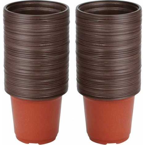 Pot de Fleur Petit, 100PCS Plastique Réutilisables Pot semis/Godets Semis,Ronds Pots Plantes /Pot de Repiquage/ Pot de Culture pour la Plantation Intérieure et Extérieure,10cm (1/3)