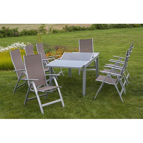 Carrara Set 9tlg 8 Sessel taupe Tisch 160(220)x90cm