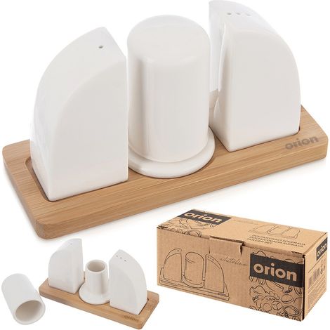 Salero y pimentero de porcelana con soporte WHITELINE 4 piezas. (1/5)