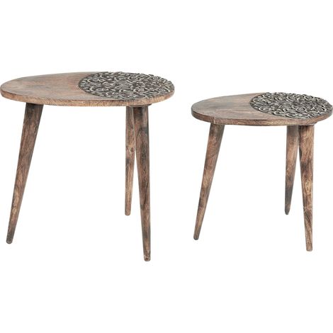 Set of 2 Side Tables KHETUA Mango Wood Brown
