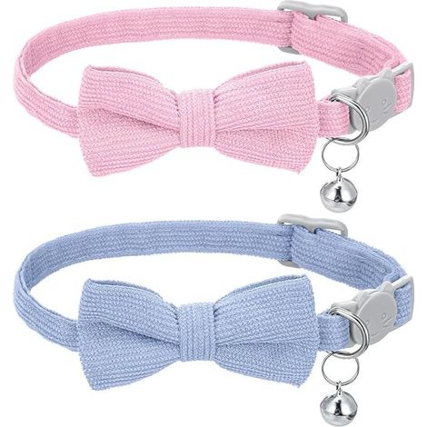 Deux colliers pour chats en velours côtelé souple, avec clochettes et nœuds papillon, adaptés aux petits chats, avec un nœud papillon de sécurité réglable, parfaits pour les mariages, Halloween et les