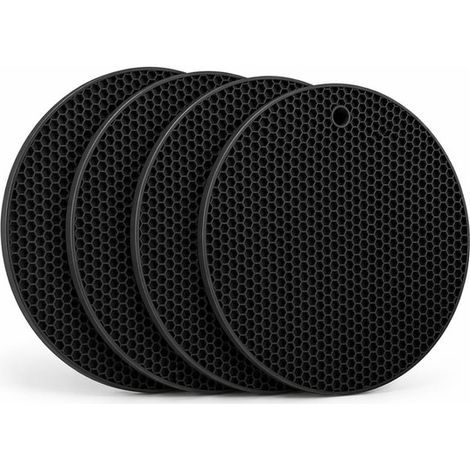 Lot de 4 sous-verres en silicone – Noirs – 17,5 cm – Résistants à la chaleur – Antidérapants – Cuisine (1/5)