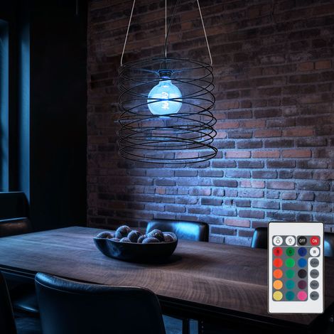 Hängelampe dimmbar mit Fernbedienung LED Hängeleuchte Pendelleuchte schwarz Esszimmerlampe Esstischlampe, RGB Farbwechsel, Metall spiralförmig , 8,5W 806lm warmweiß, DxH 35x128cm