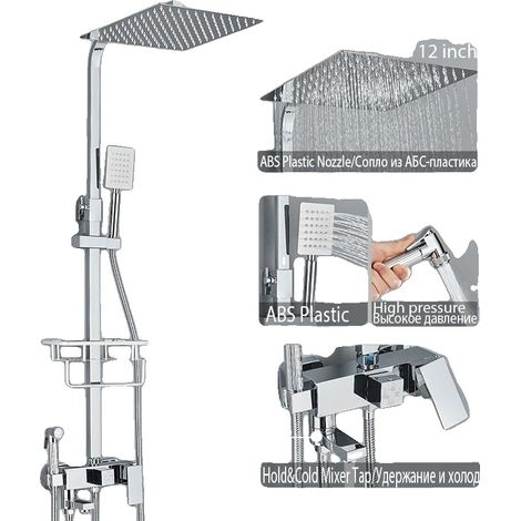 Ensemble de robinet de douche, 4 façons réglables, design moderne, Chrome 4 Voies 12inch-a (1/2)