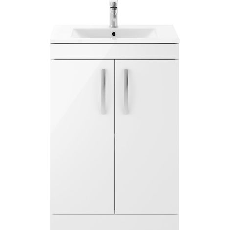 Nuie Athena Floor Standing 2-Door Vanity Unit with Basin-2 600mm Wide - Gloss White (1/5)