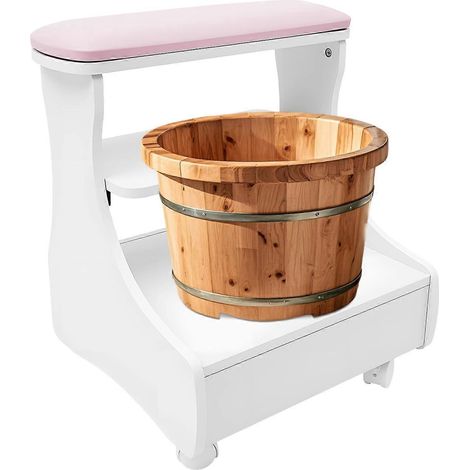 Tabouret de bain de pieds sur pied repose-pieds meuble de pédicure et manucure chariot pour bain de pieds rose (1/5)
