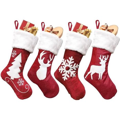 Lot de 4 chaussettes Noël rouges – Décoration fête, intérieur – Pour suspendre (1/4)