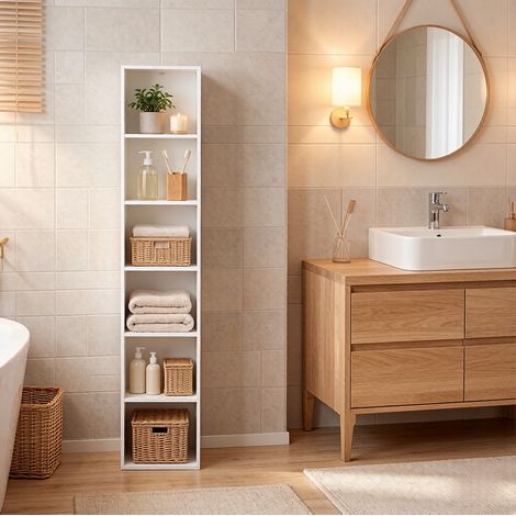 Meuble de rangement étagère cube haute 30 x 24 x 158,4 cm blanc OKMYHOME (1/5)