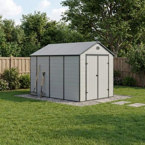 Abri Jardin Résine Gris 8.90m2 Double Porte Kit Fondation Jôbu (1/5)