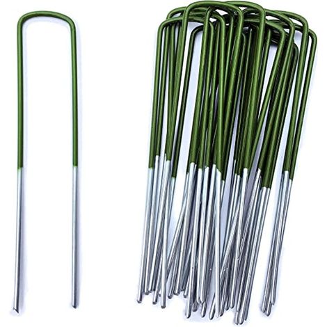 STI Kit 20 Picchetti Chiodi Verdi Zincati fissaggio prato reti teli pacciamatura lungh 150mm Ø 3mm con testa VERDE