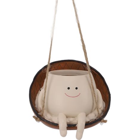 Cache-pot à tête de fleur à visage balançoire suspendu polyvalent mignon original décoratif en résine pour plantes d'intérieur et d'extérieur 14x10.2x14cm / 5.5x4.0x5.5in (1/5)