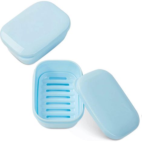 Porte-savon de voyage, lot de 2 porte-savons portables pour le camping, la salle de sport et les voyages (bleu) (1/4)