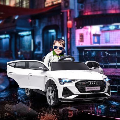 Voiture électrique 12V avec double moteur - lumières LED et musique - vitesse 3-5 km/h - télécommande et batterie rechargeable - blanc