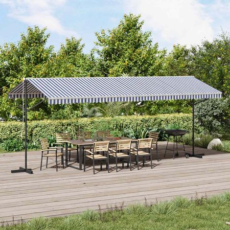 vidaXL Free Standing Awning Blue and White 600x300 cm Fabric and Steel (1/5)