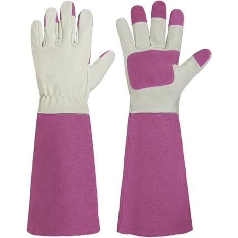 2 paires Gants de jardin, cuir de porc, longs et anti-perforation, respirants, taille moyenne, pour taille de rosiers et plantes épineuses (1/5)