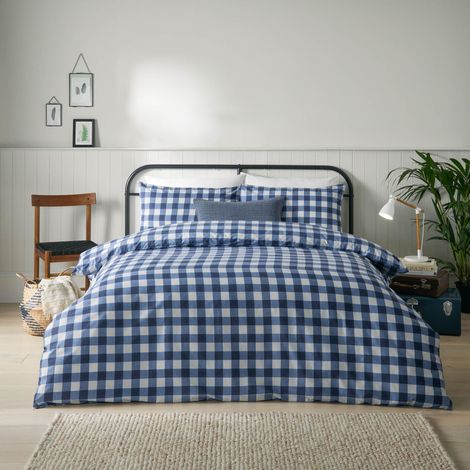 Ensemble de Housse de Couette à Carreaux Vichy Hartsford - Marine - Très Grand Lit, King (1/3)