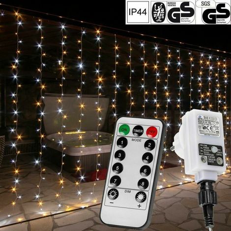 ® Rideau guirlande lumineuse, plusieurs dimensions 3x3m 300 LED / 3x6m 600 LED / 6x3m 600 LEDet couleurs disponibles, câble transparent Couleur : Blanc chaud+froid/8 Modes câble trans. (1/5)