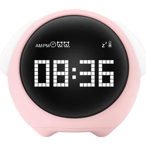 Reveil Enfant Numerique, Reveil Veilleuse avec Icône émoticône, Fonction de Thermomètre et Snooze, Recharge USB, Réveil Lumineux avec Mode de Veilleuse à Commande Vocale, pour Garçon et Fille (1/5)