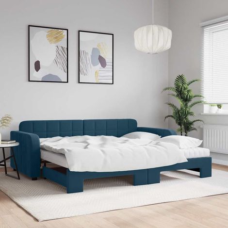 Tagesbett Ausziehbar mit Matratzen Blau 90x200 cm Samt (1/5)