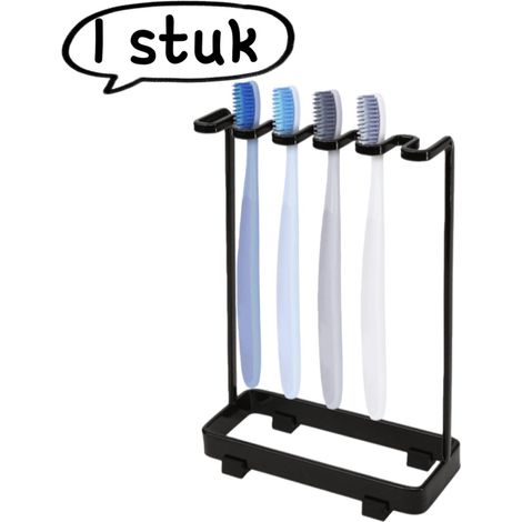 1 article - Porte-brosse à dents - Porte-brosse à dents sans perçage pour la salle de bain - Espace de rangement pour lames de rasoir dans la salle de bain - Noir (1/5)