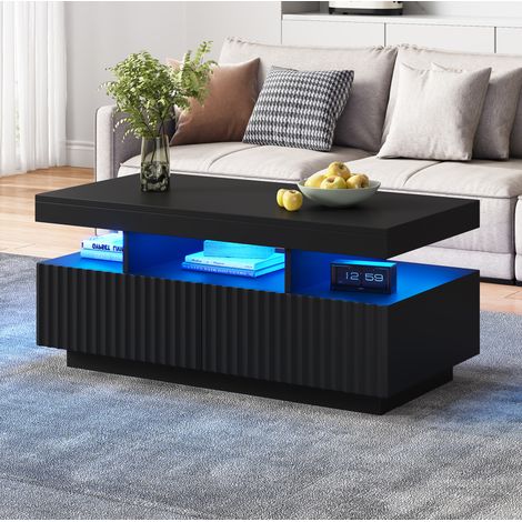 Mesa de centro fija 100x50x45 cm de tablero de partículas negro con almacenaje -FLORAGRACE (1/5)