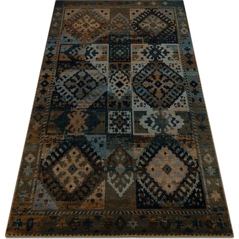 Wollteppich OMEGA AVAR Rahmen, Diamanten, orientalisch - Schnupftabak braun brown 170x235 cm