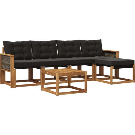 Outdoor Sofa Set with Cushion 6 pcs Natural and Black vidaXL (1/5)