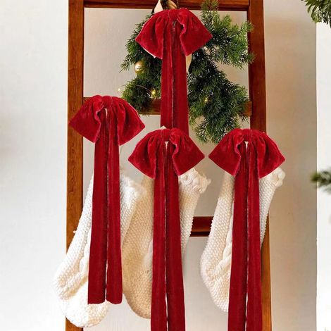 Ribbon - Bow Noël Velours - Décoration Échelle - Arbre De Noël - Fenêtre - Mur - 45 x 22 cm - Rouge - 1 Pièce (1/5)