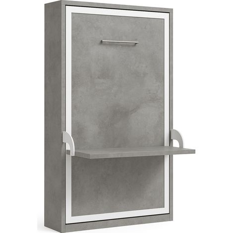 Lit escamotable verticale 90x200 avec bureau Studante-Façade Gris ciment (1/5)