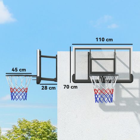 Basketballkorb für Wandmontage, gefederter Korb, bruchsichere Rückwand, Schwarz (1/5)