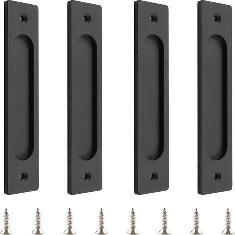Lot de 4 poignées de porte coulissante rectangulaires encastrées en alliage d'aluminium avec vis (noir mat) (1/3)