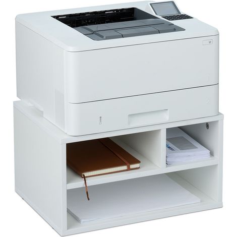 Relaxdays Printer Stand for Desk, 3 Compartments, Office Shelf, Spare Paper, Storage, HxWxD: 22.5 x 40 x 30 cm, White (1/5)