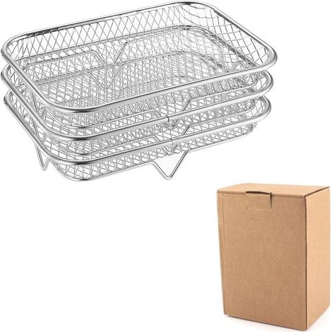 Pack De 3 Grilles Empilables En Acier Inoxydable Pour Friteuse À Air Et Déshydrateur Rectangulaire 20 Cm (1/4)