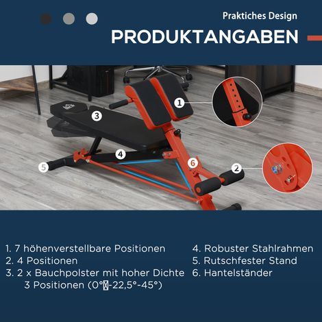 Banc de musculation réglable en acier avec dossier incliné et repose-pieds noir 64 x 146 x 73,5-85 cm (1/5)