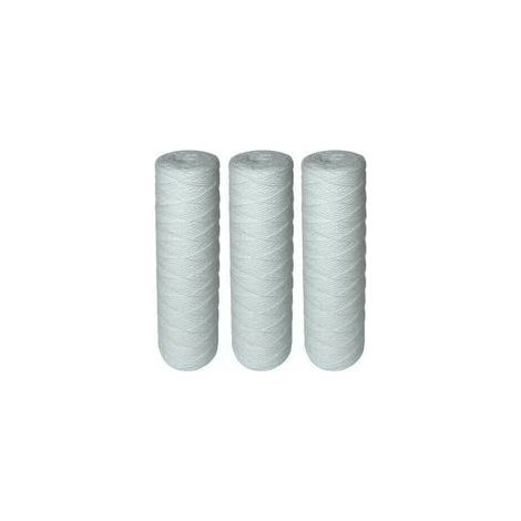 Lot de 3 cartouches de filtration à eau bobinées - Filtre les sédiments jusqu'à 5 microns - Taille standard universelle 10" - Résistant aux hautes températures - Cartouches bobinées
