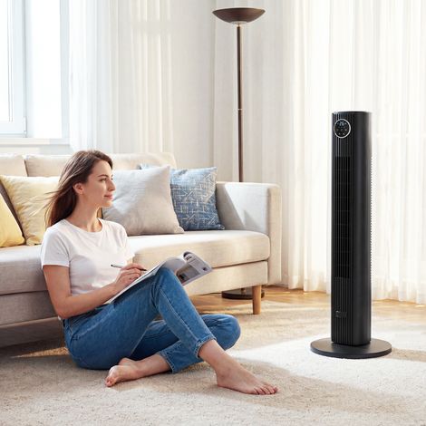 Ventilateur colonne silencieux 28dB vitesse 8m/s tour chambre 12 vitesses 4 modes minuterie 12H, noir