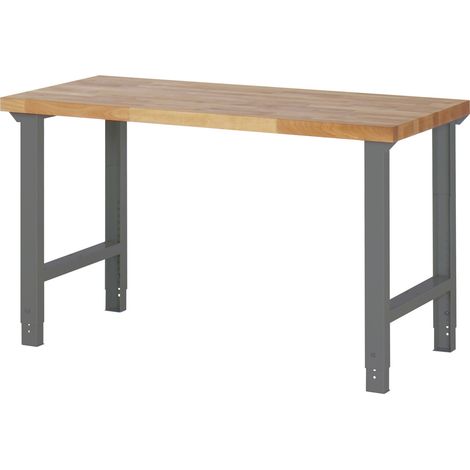 STIER Höhenverstellbare Werkbank Premium, 150x70x79-114cm, aus pulverbeschichtetem Stahl und Buche, flexibel und ergonomisch, ideal für anpassbare Arbeitsumgebungen